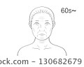 Elderly woman face up beauty face chart style monochrome line drawing illustration 130682679