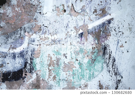 Rustic Textured Abstract Wall with Peeling Paint in Vintage 80s Style 130682680