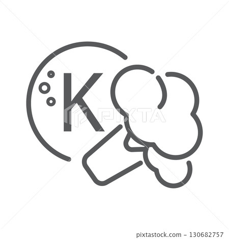 Minimalist Icon Representing Vitamin K Rich Vegetables like Broccoli. Suitable for educational purposes, food packaging, and nutritional content. Clear vector design with minimalist style. 130682757