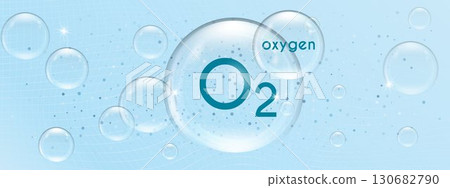 Abstract Representation of Oxygen Molecule with Bubbles in a Light Blue Background for science and beauty. 130682790