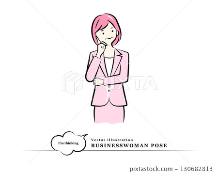 思考的女商人（擔心，想像）| 商務姿勢 130682813