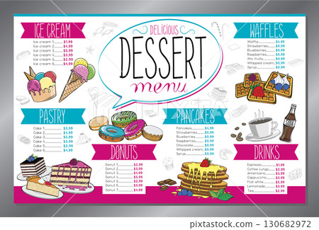 Dessert menu card - tabloid format - vector illustration Dessert menu card - tabloid format - vector illustration 130682972