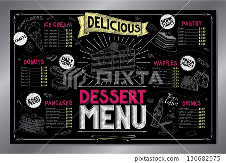 Vintage dessert menu card - tabloid format - vector illustration 130682975
