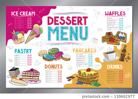 Dessert menu card - tabloid format - vector illustration Dessert menu card - tabloid format - vector illustration 130682977