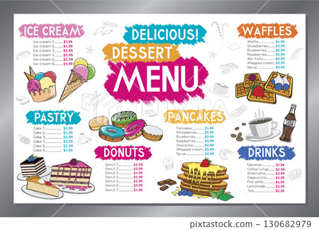 Dessert menu card - tabloid format - vector illustration 130682979