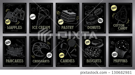 Vintage dessert food posters - vector illustration 130682981