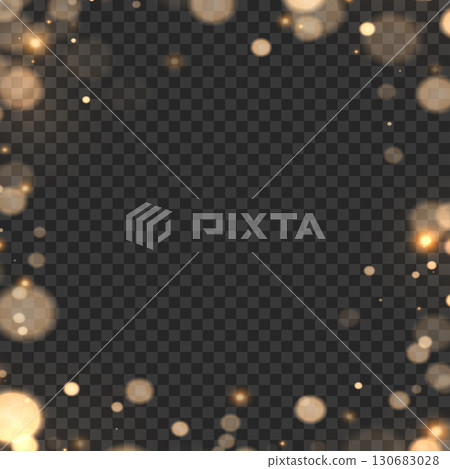 Festive golden bokeh lights and sparkles frame overlay effect. Vector 130683028