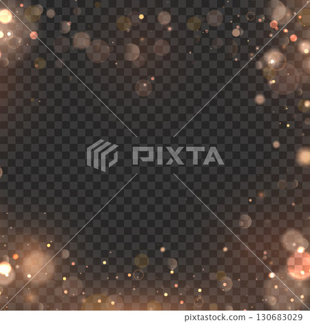 Festive golden bokeh lights and sparkles frame overlay effect. Vector Festive golden bokeh lights and sparkles frame overlay effect. Vector 130683029