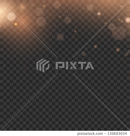 Festive golden bokeh lights and sparkles frame overlay effect. Vector 130683034
