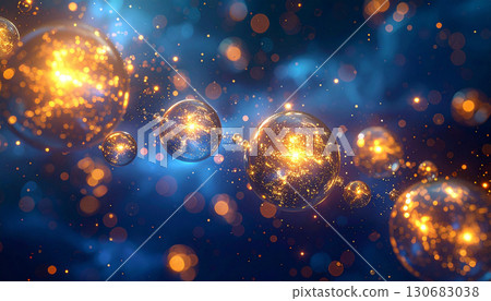 閃亮的金色球體和光能背景代表健康成分 130683038