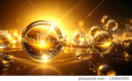 Shining golden sphere and light energy background representing healthy ingredients 130683040
