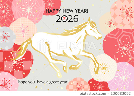 2026 Japanese New Year's materials: various Japanese patterns of plum blossoms and horses 130683092