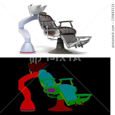 Modern Barber Chair 3D Render modern barber chair with Integrated Sink on white background with alpha 130683114