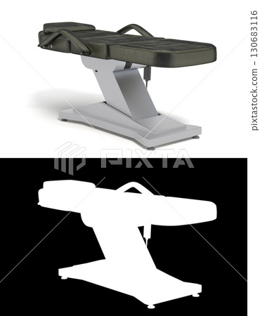 new black leather cosmetology chair with adjustable positions perspective view 3d render on white with alpha 130683116