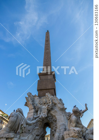 Rome, Italy - August 16, 2019: Fountain of the Four Rivers in Piazza Navona in the center of Rome 130683166