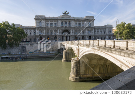 Rome, Italy - August 16, 2019: View of the bridge over the Tiber River and the Italian Supreme Court in Rome Rome, Italy - August 16, 2019: View of the bridge over the Tiber River and the Italian Supreme Court in Rome 130683173
