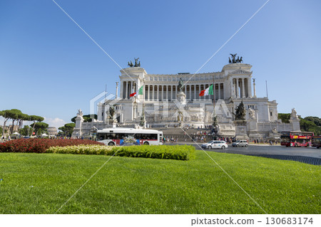 Rome, Italy - August 16, 2019: Vittoriano is a monument in honor of the first king of united Italy, Victor Emmanuel II, on Venice Square in Rome. Rome, Italy - August 16, 2019: Vittoriano is a monument in honor of the first king of united Italy, Victor Emmanuel II, on Venice Square in Rome. 130683174
