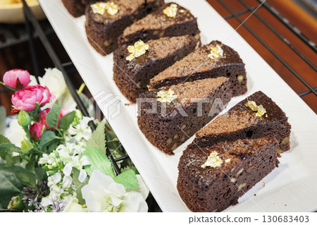 Chocolate cake Strawberry and brownie cake stock image Chocolate cake Strawberry and brownie cake stock image 130683403