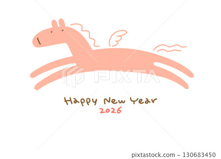 2026 年的簡單手繪新年賀卡,以飛翔的粉紅色飛馬為特色 2026 年的簡單手繪新年賀卡,以飛翔的粉紅色飛馬為特色 130683450