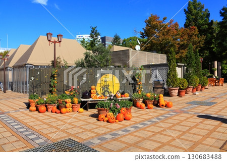 The entrance to Flarie, decorated in Halloween colors The entrance to Flarie, decorated in Halloween colors 130683488