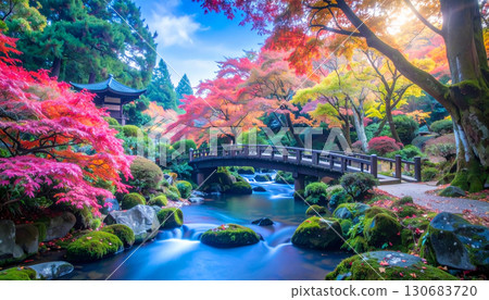 Japanese garden scenery dyed in autumn leaves 130683720