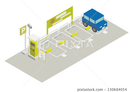 等距投幣式停車場圖像材料 等距投幣式停車場圖像材料 130684054