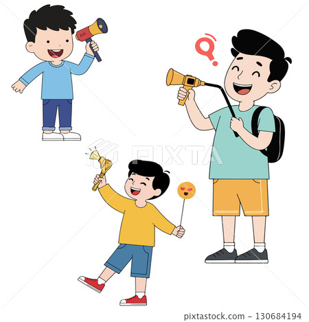 Boys with Megaphones and Emoji 130684194