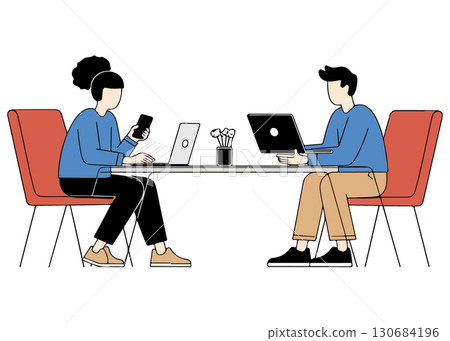 Woman working on laptop at desk 130684196