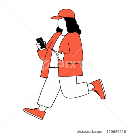 Woman Running with Smartphone 130684216