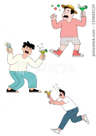 Cartoon Men with Cocktails 130684220