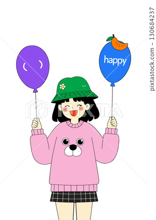 Happy Girl with Balloons 130684237