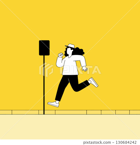 Woman Running on Yellow Background 130684242