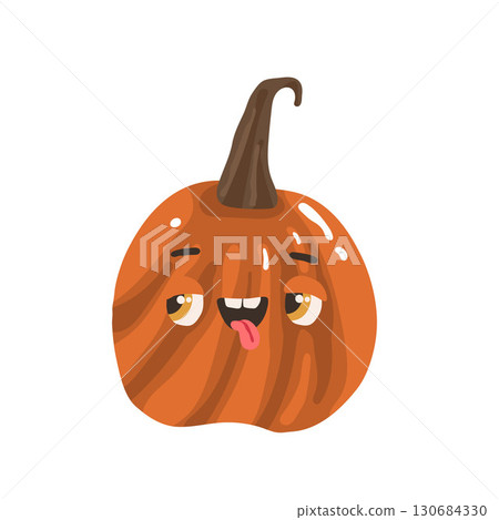 Cute pumpkin character smiles on a white background, vector illustration Cute pumpkin character smiles on a white background, vector illustration 130684330