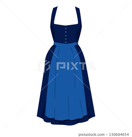 Traditional blue dirndl dress with apron and buttoned bodice for Oktoberfest celebrations and Bavarian folk festivals on white background Traditional blue dirndl dress with apron and buttoned bodice for Oktoberfest celebrations and Bavarian folk festivals on white background 130684654