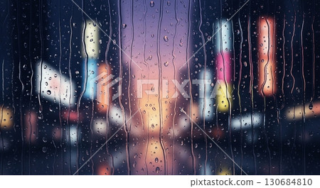 Cityscape of a sudden shower reflected through the window glass Cityscape of a sudden shower reflected through the window glass 130684810