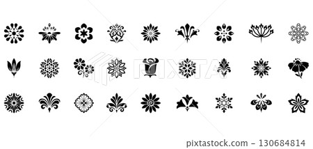 Flower icons set. Isolated elements for design. Vector graphics. 130684814
