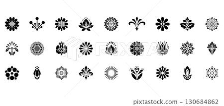 Flower icons set. Isolated elements for design. Vector graphics. Flower icons set. Isolated elements for design. Vector graphics. 130684862