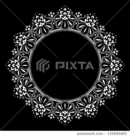Decorative frame Elegant vector element for design in Eastern style, place for text. Floral black and white border. Lace illustration for invitations and greeting cards. 130684865