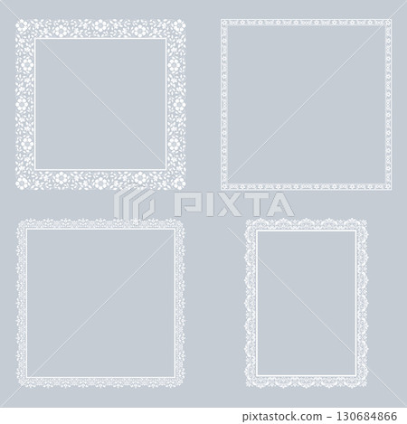 Set of decorative frames Elegant vector element for design in Eastern style, place for text. Floral gray and white borders. Lace illustration for invitations and greeting cards Set of decorative frames Elegant vector element for design in Eastern style, place for text. Floral gray and white borders. Lace illustration for invitations and greeting cards 130684866