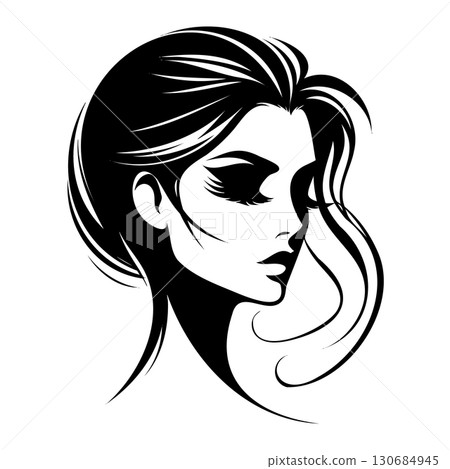 Woman's face is drawn in black and white Woman's face is drawn in black and white 130684945