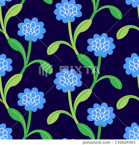 Vector seamless pattern with blue decorative flowers 130684965