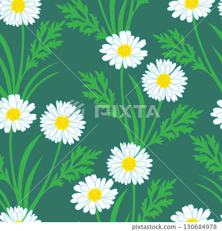 Vector seamless pattern with daisies on a green meadow Vector seamless pattern with daisies on a green meadow 130684978