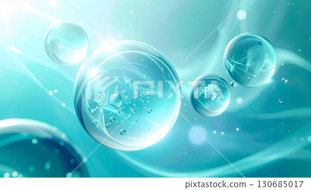 帶有漂浮透明藍色球體的健康成分圖像背景 130685017