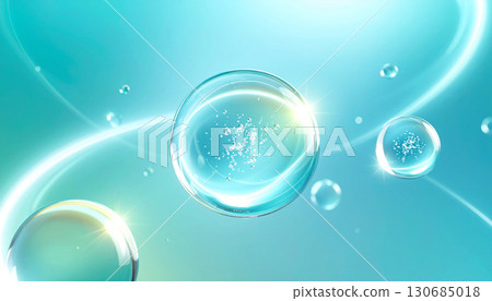 帶有漂浮透明藍色球體的健康成分圖像背景 帶有漂浮透明藍色球體的健康成分圖像背景 130685018