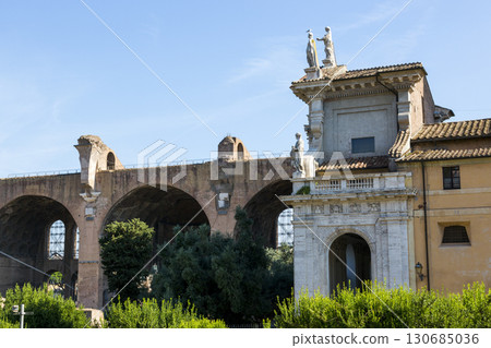 Rome, Italy - August 17, 2019: Santa Francesca Romana - medieval church at the Roman Forum 130685036