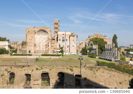 Rome, Italy - August 17, 2019: Temple of the goddesses Venus and Roma - once the largest religious building in ancient Rome 130685040