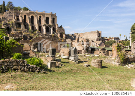 Rome, Italy - August 17, 2019: View of the ancient structures of the Roman Forum 130685454