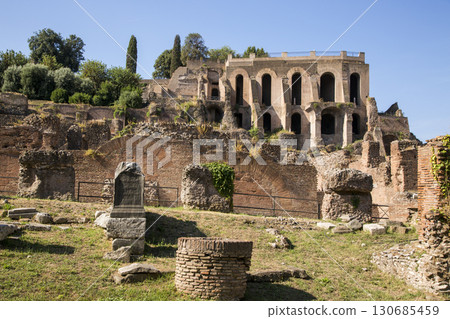 Rome, Italy - August 17, 2019: View of the ancient structures of the Roman Forum 130685459