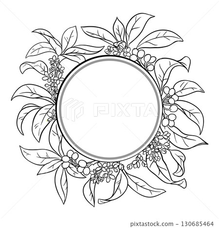 Osmanthus Branch Outline Round Frame. Osmanthus Branch Outline Round Frame. 130685464