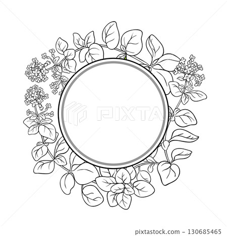 Oregano Branch Outline Round Frame. 130685465
